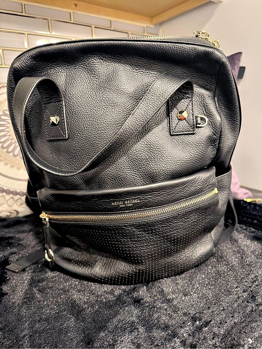 Henri Bendel Leather Backpack Black
